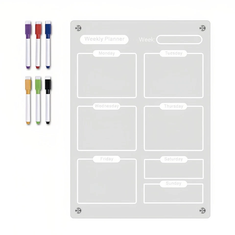 Magnetic Acrylic Calendar for Fridge Refrigerator Monthly Dry Erase Board w/ 8 M - Image 3 of 4