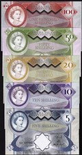 Aruba Island 5 piezas unc set 5 10 20 50 100 chelines 2018 serie a juego, QEII