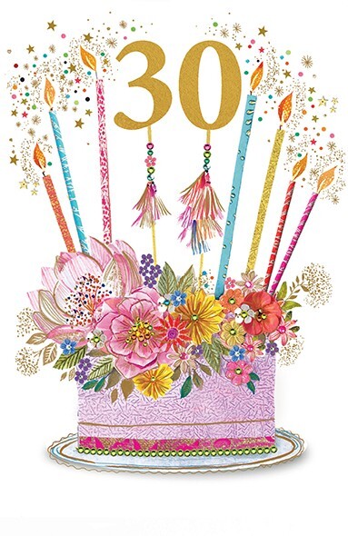 30th Birthday Card Celebration Cake – Paper Rose Embossed Illustrated Design