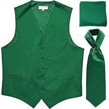 New Men's emerald Green vest Tuxedo Waistcoat ascot hankie set wedding formal