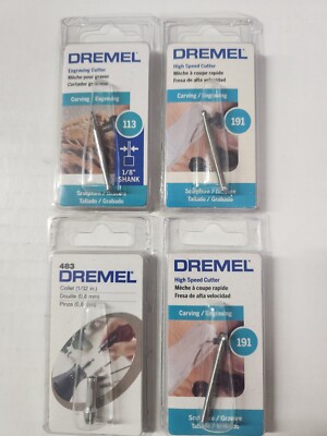 4-DREMEL BIT ASSORTMENT, #191 Carving, #113 Carving, #483 Collet
