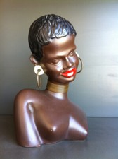 ANCIEN BUSTE de FEMME CRÉOLE EN CERAMIQUE VINTAGE 1950's DESIGN AFRICANISTE