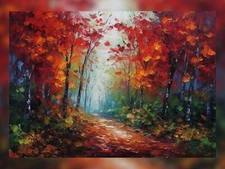 Crimson Trail: An Impressionist-Landscape Oil Painting Print of a Red Path 5"x7"