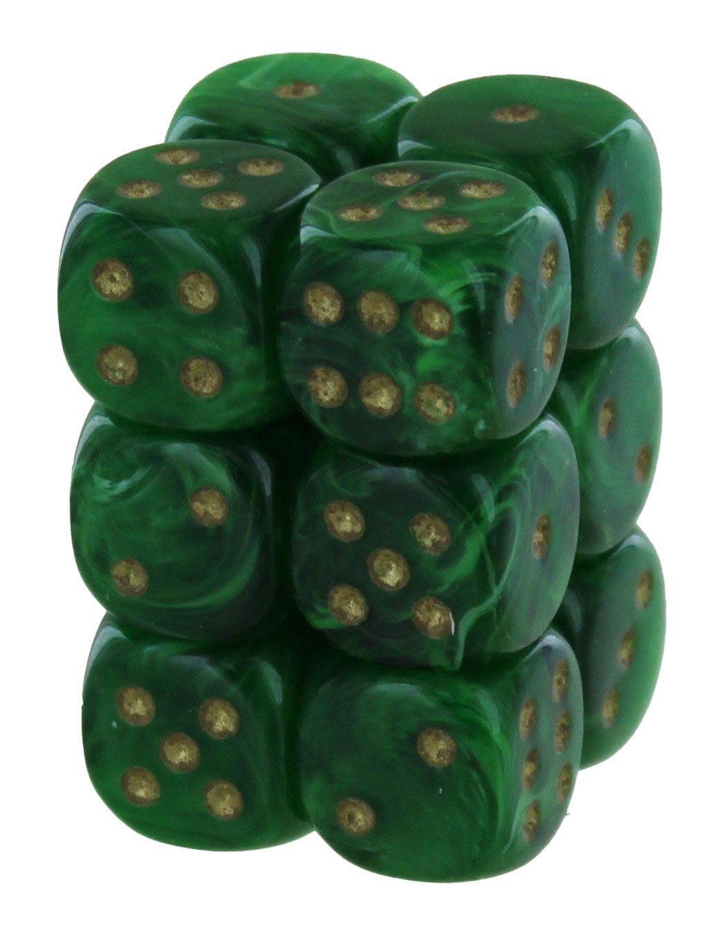 Кубик для игры в шахматы Chessex Vortex Зеленыйзолотой 16 мм d6 12 2590₽