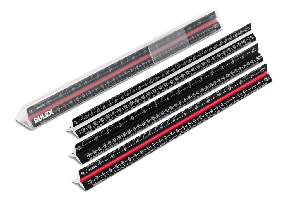 Rulex® 30cm metric black (c) metal triangular architects scale ruler