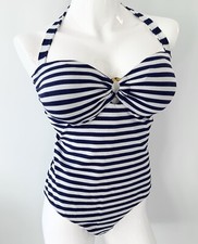 Fat Face Navy Blue Striped Swimsuit UK 16