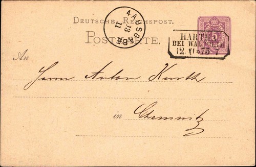 Saxony Stamp "Hartha - Di - Waldheim " Di 1875 (#9798)