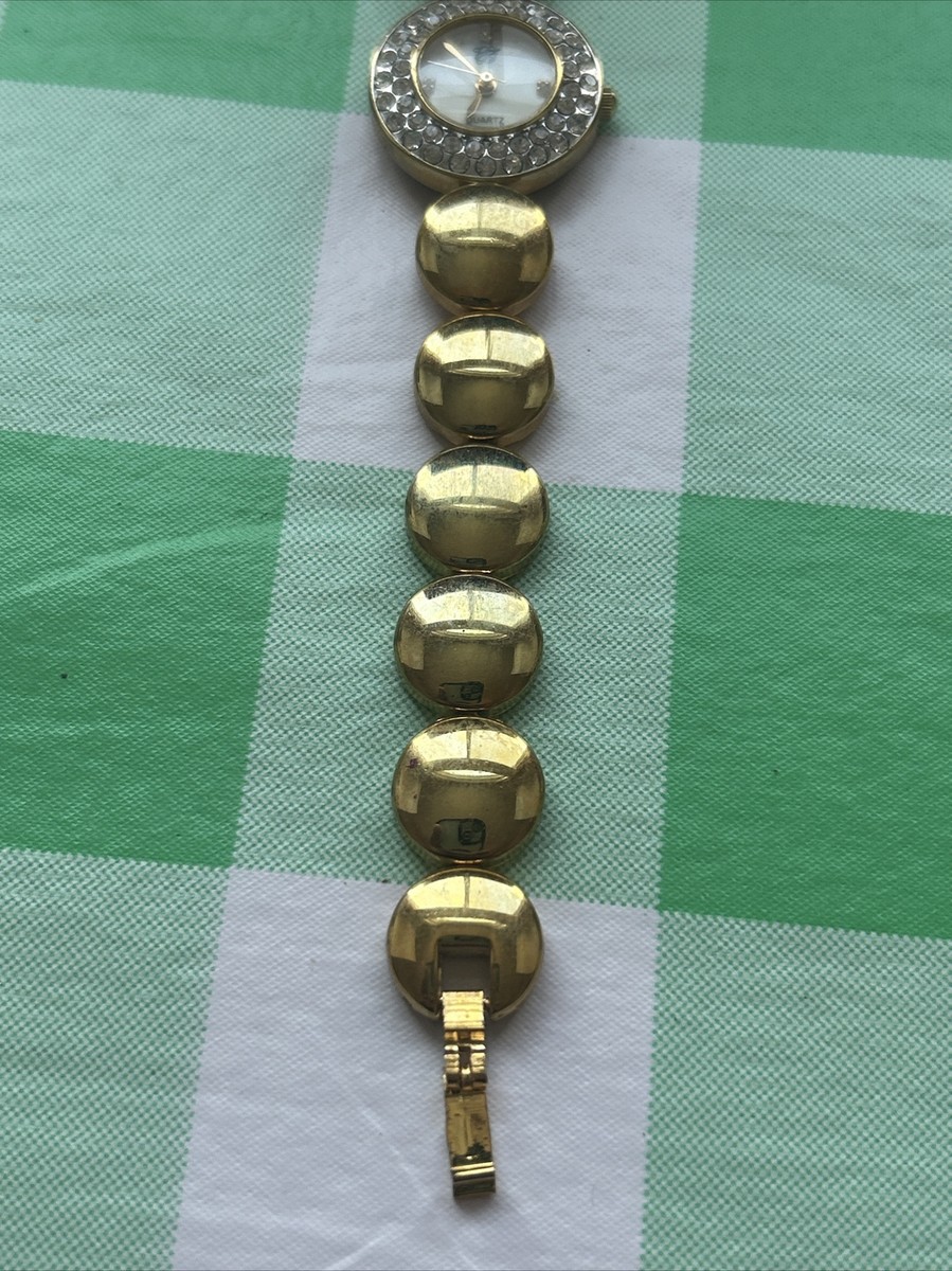 Vtg ELIZABETH TAYLOR Crytal Matte Brass Circle Analog Watch Elizabeth Taylor vintage women main image 3