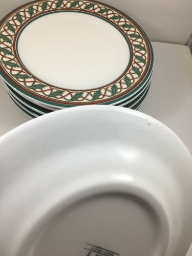 Pier 1 Green Leaves Red Spiral Rim 8 1/4" Salad Plates Italy Set of 6 - Picture 5 of 5
