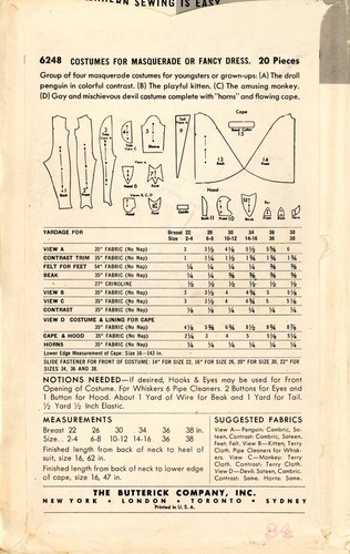 Butterick 6248 Penguin, Cat, Monkey & Caped Devil Sz 34" Chest COSTUME PATTERN - Picture 3 of 5