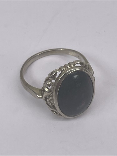 Vintage 14K Solid White Gold Oval Marcasite Cabochon Ring Green Size 8.5 Women’s - Picture 6 of 14