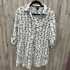 NWOT Talbots White Blue Palm Tree Button Up Swim Coverup Tunic Summer Womens XS