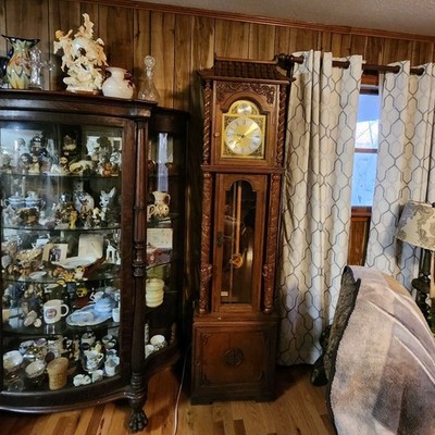 高級置き大時計『Tempus Fugit』木製　特大置時計　振り子時計　WESTERN GERMANY ドイツ製　無垢マホガニー Tempus Fugit Grandfather Clock Asian Wood Dragon Pagoda Triple