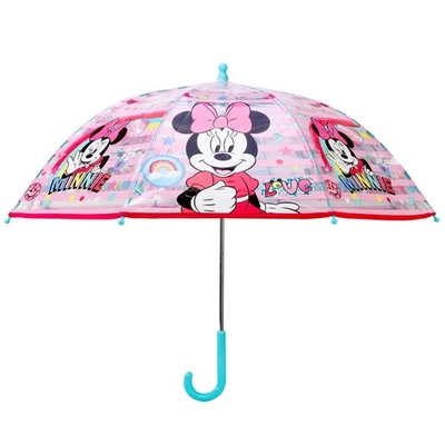 Disney Minnie Mouse Girls Umbrella Pink Dome Bubble Brolly Kids Gift