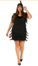 Women's XXL Costume BLACK FLAPPER DRESS  Feather/Sequin HEADBAND 1920s Morph