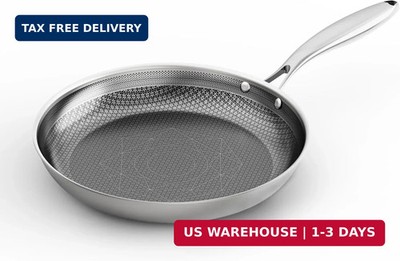 COOKER KING 8-Inch Stainless Steel Pan, Hybrid Nonstick Frying Pan, Skillet, 3-P