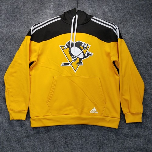 Adidas Pittsburgh Penguins Hoodie Herren Große L Gelb Schwarz Pullover Sweatshirt