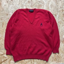 Vintage 1990s Pringle Nick Faldo V Neck Wool Golf Jumper Red Made in Scotland L