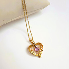 RSE 925 Filigree Heart Pendant Necklace 18" Sterling Silver w Purple Heart Stone