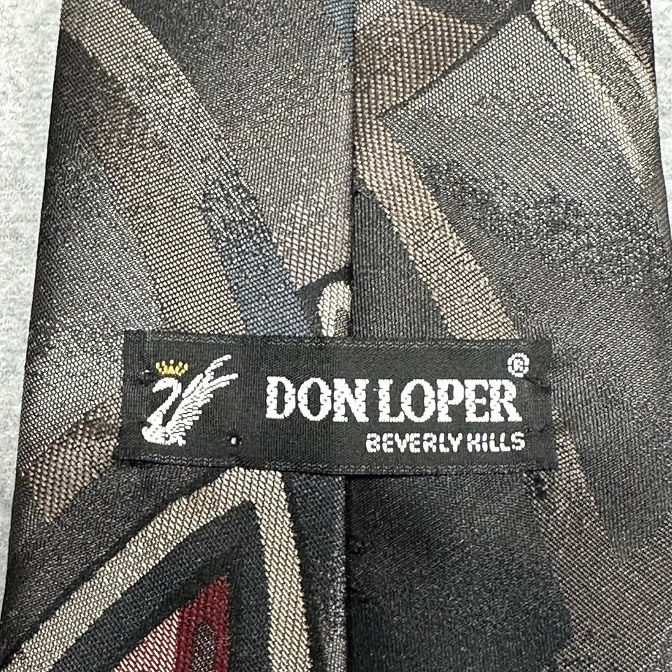 VTG Don Lopez Beverly Hills Neck Tie Black Polyester Silk Blend Abstract Print - Image 2 of 4