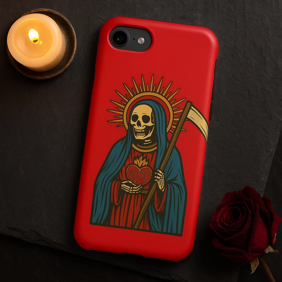 Gothic Grim Reaper Skeleton Phone Case, Tough Case for iPhone Samsung, Red Art - Image 3 of 4