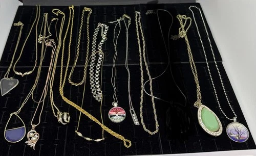 Costume Jewelry Necklace Lot Of 15 Vintage 2 Modern Gemstone Gold & Silver Tones