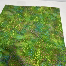 Bright Green Batik Fabric Quilting Cotton Multi Color Swirls 22" X 42"