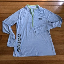 Oofos Shirt Womens Medium Blue 1/4 Zip Stretch Performance Pullover Thumb Holes