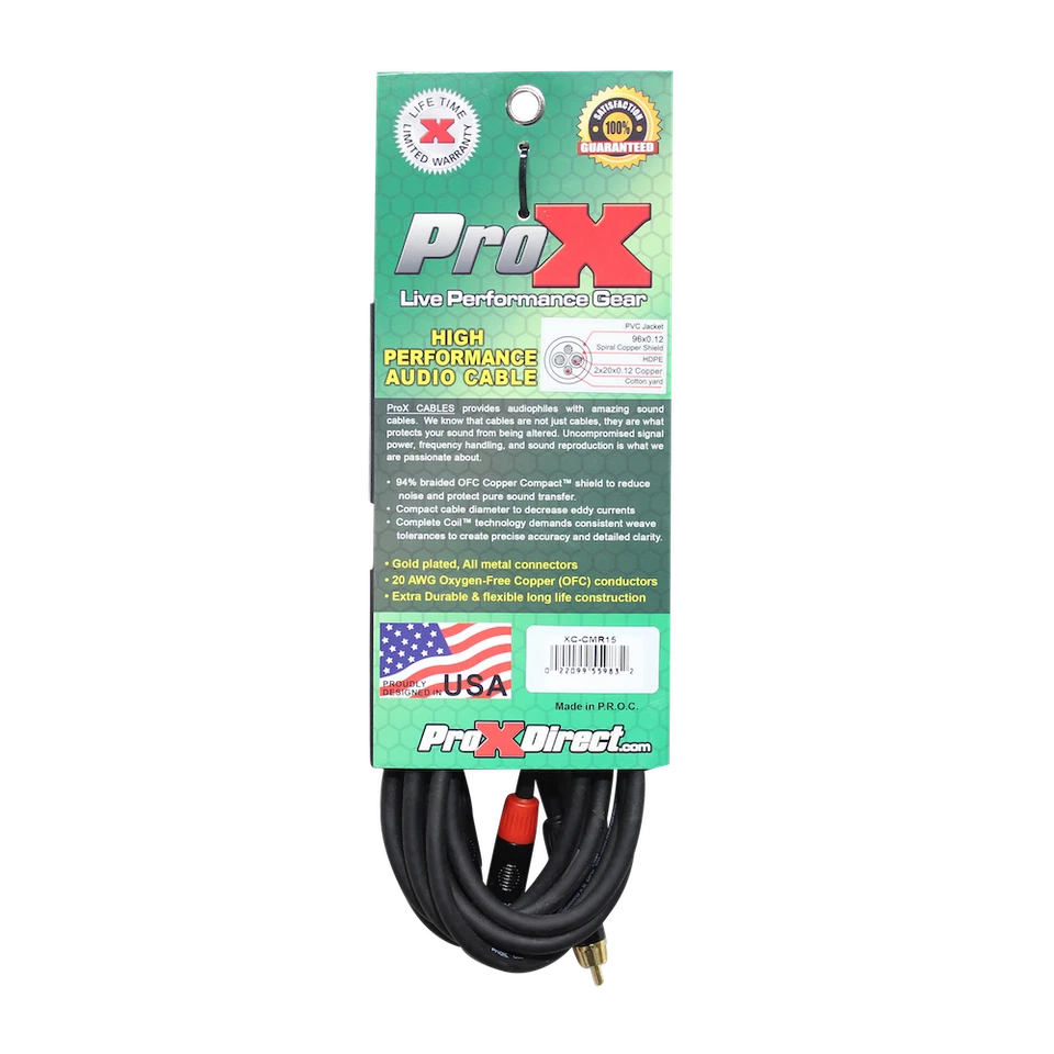 Pro X 15' Ft 3.5mm 1/8” Mini TRS to Dual RCA-M Unbalanced Y-Cable - Image 3 of 3