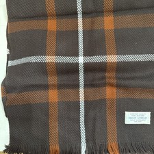 ACRYLIC ORLON VINTAGE Brown Plaid Scarf 50x12 inches