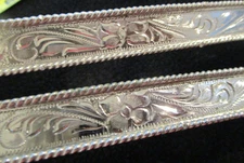 2 Vintage Silver Engraved Long Oval Bar trim conchos-Set of 2 matching-REAL NICE