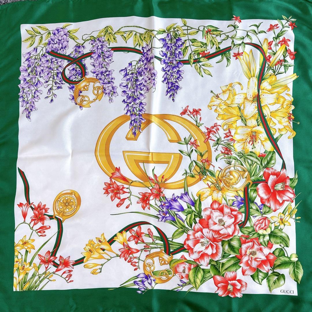 Gucci Scarf Interlocking Floral Pattern Flower Gr… - image 1