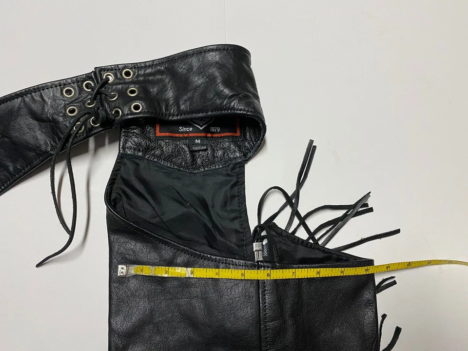 Chapas de couro com franjas interestaduais motocicleta masculina média preta ajustável 36x32 - Imagem 4 de 4