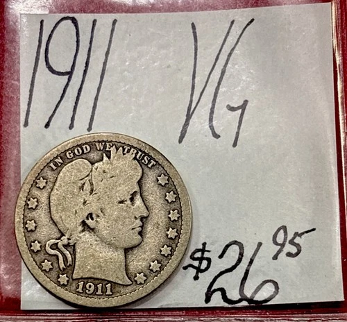 1911 Barber Silver Quarter (VG) Very Good Condition! ENN Coins