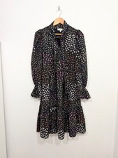 Never Fully Dressed Floral Tie Neck Dress Size 8 Black Puff Sleeve Tiered