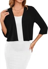 3/4 Sleeve Lightweight Open Front Cropped Cardigan Shrug for Women Summer Knit