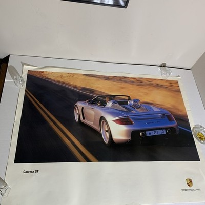 PORSCHE OFFICIAL SHOWROOM POSTER SILVER CARRERA GT V10 PROTOTYPE FROM 2001 RARE!