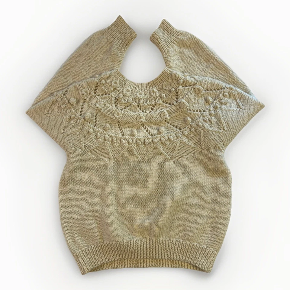 Vintage JG Hook Hand Knit Wool Bobble Yoke Sweater M Cream Popcorn Cottagecore - Image 2 of 4