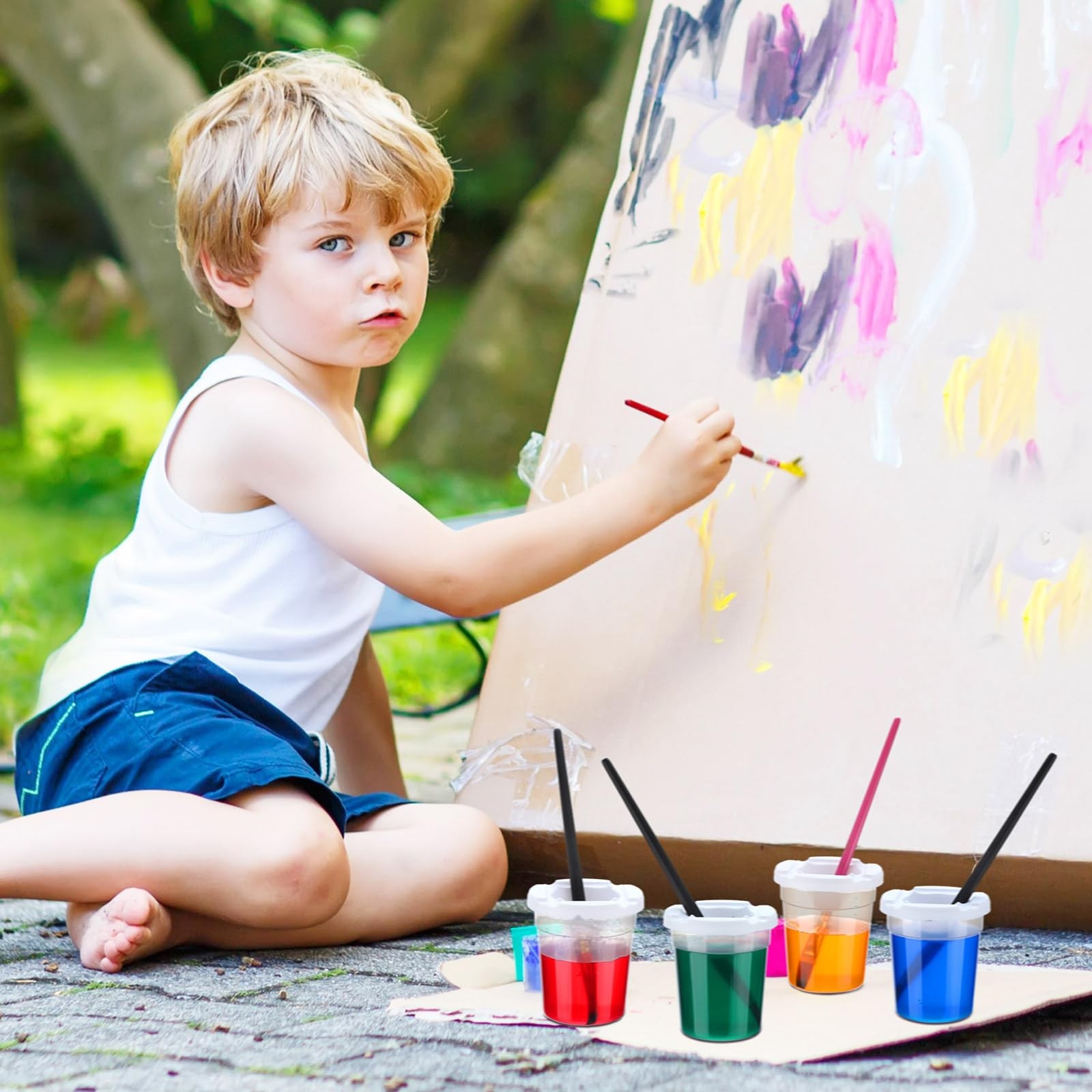 12 Packs No Spill Paint Cups with Lids for Reusable Spill Proof Paint Cups fo...