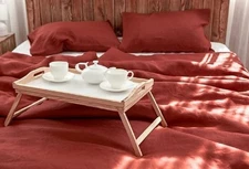 Rust Orange  Linen Duvet Cover with Coconat buttons in king Queen and other Size