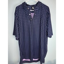 FootJoy Mens XL Golf Polo Shirt Navy Blue Pink Dolphin Print Performance FJ Logo