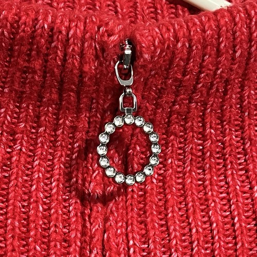 Venus Sweater 2X Heather Red 1/4 Zip Cable Knit Mock Neck. Rhinestone Zip Pull - Picture 2 of 5