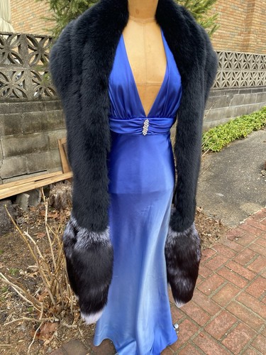 Monroe Style Real Full Pelt Black Fox Stole Wrap New item Evening Made in USA - Picture 3 of 14