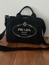 PRADA Canapa Handtasche Tasche Schwarz Gold H...