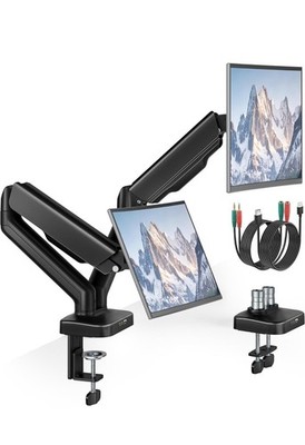 Dual Monitor Arm Gasfeder mit Smart USB Hub Vollbewegliche Tischhalterung für 17-32''