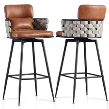 Bar Stools Set of 2 Counter Height Bar Stools 26 InchesHand Woven Bar Chair f...