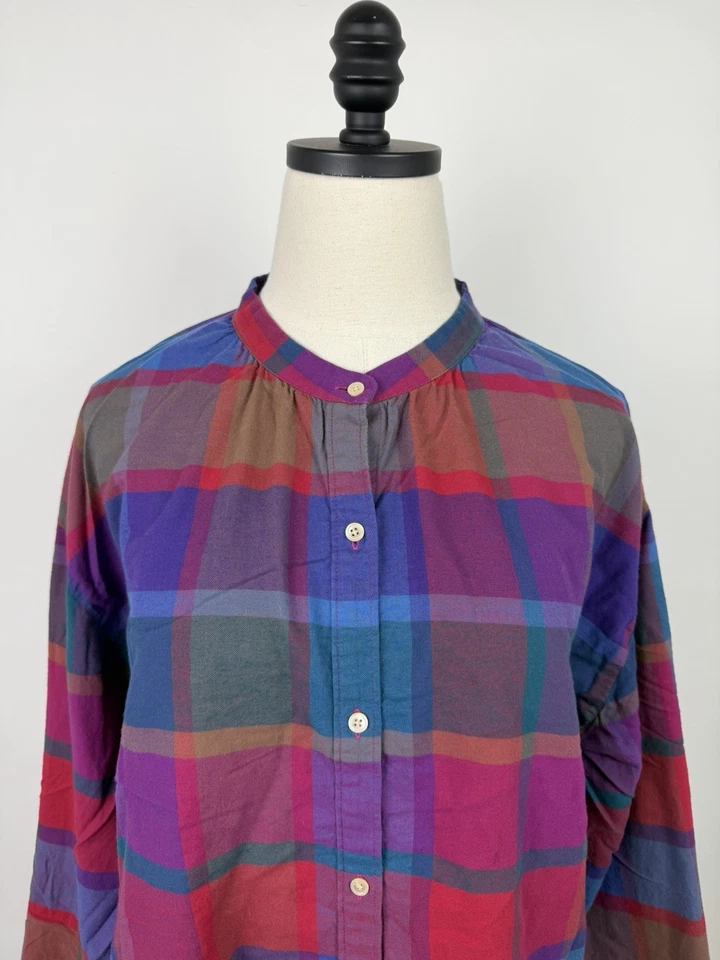 Camisa LL Bean Signature para mujer grande a cuadros franela abotonada cuello banda algodón Foto 2 de 4