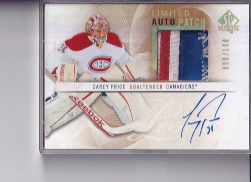 Carey Price [Limited Auto Patch] #1 2012 SP Authentic card