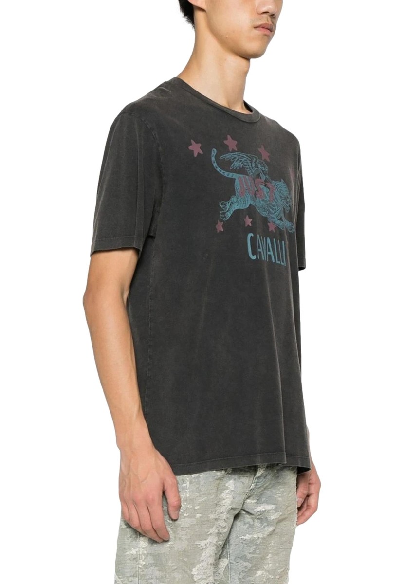 Tシャツ・カットソー JUST CAVALLI Men T-shirt Black 76OAHE04CJW13 899 NWT JUST CAVALLI BLACK T-SHIRT WITH PRINT 76OAHE04 CJW13 | eBay