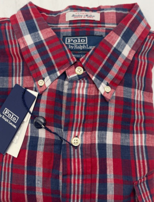 POLO Ralph Lauren Bleeding Madras Classic Fit Indigo Red Plaid Shirt NWT $148 XL